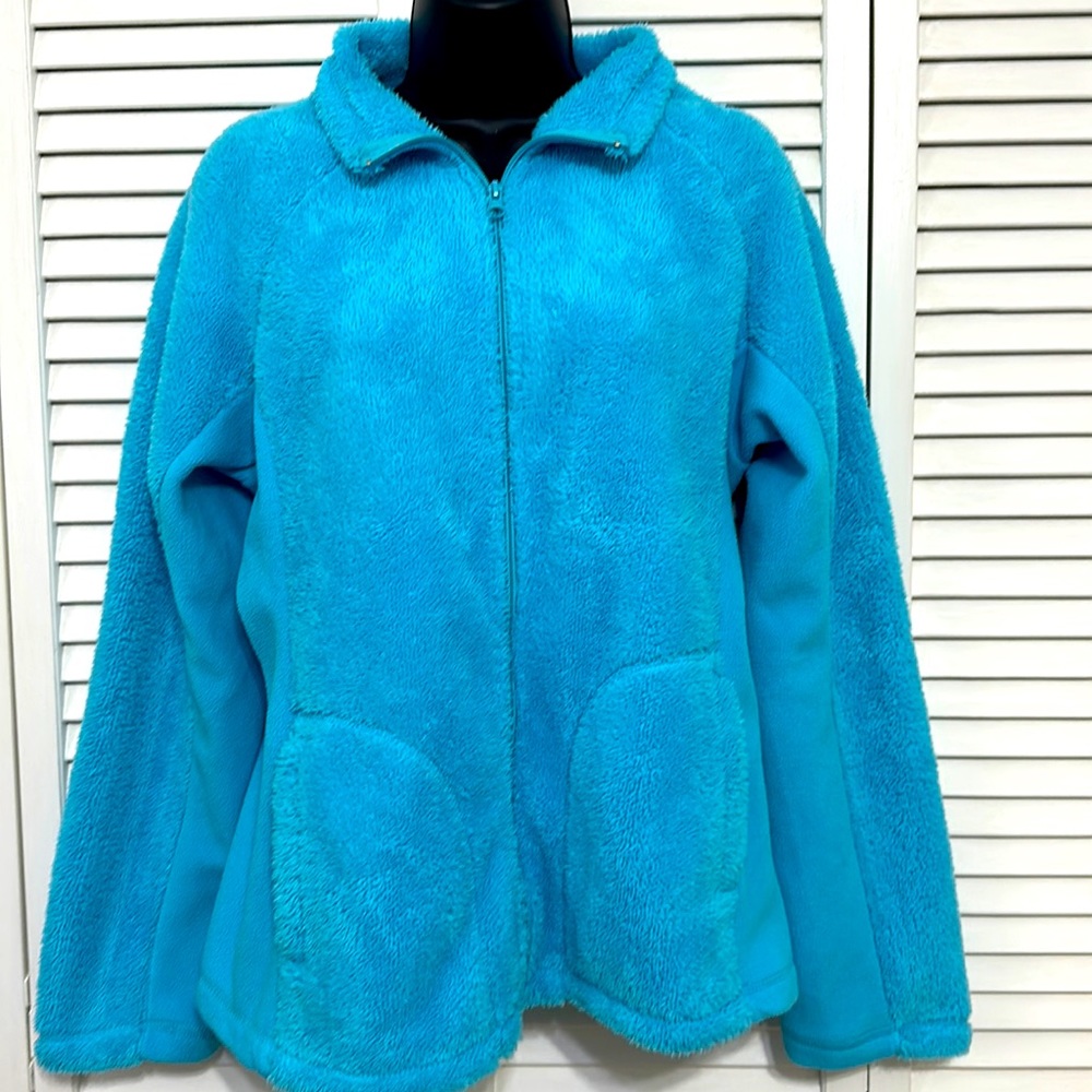 NoBo Med (8/10) Teal Blue Long Sleeve Zip Up 2 Pocket Fuzzy Teddy Sweater Jacket